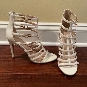 BCBGeneration 7.5 White Strappy Heels